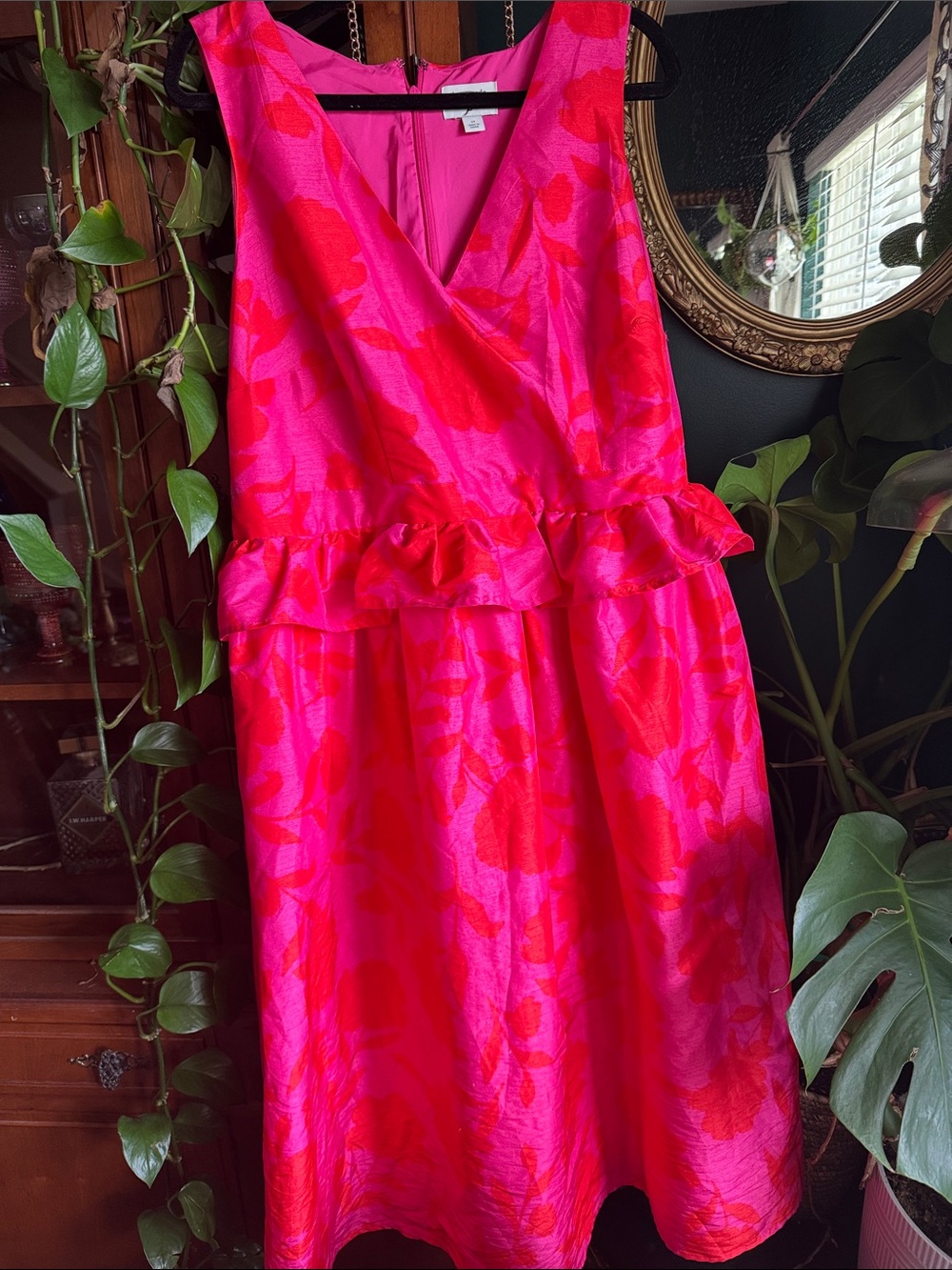 kate spade Bright Pink and Red Floral Ruffle Waist Dress